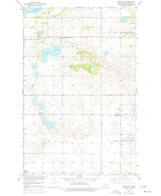 Classic USGS Crow Hill North Dakota 7.5'x7.5' Topo Map Image