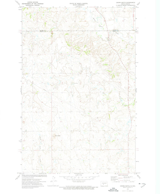 Classic USGS Crown Butte North Dakota 7.5'x7.5' Topo Map Image