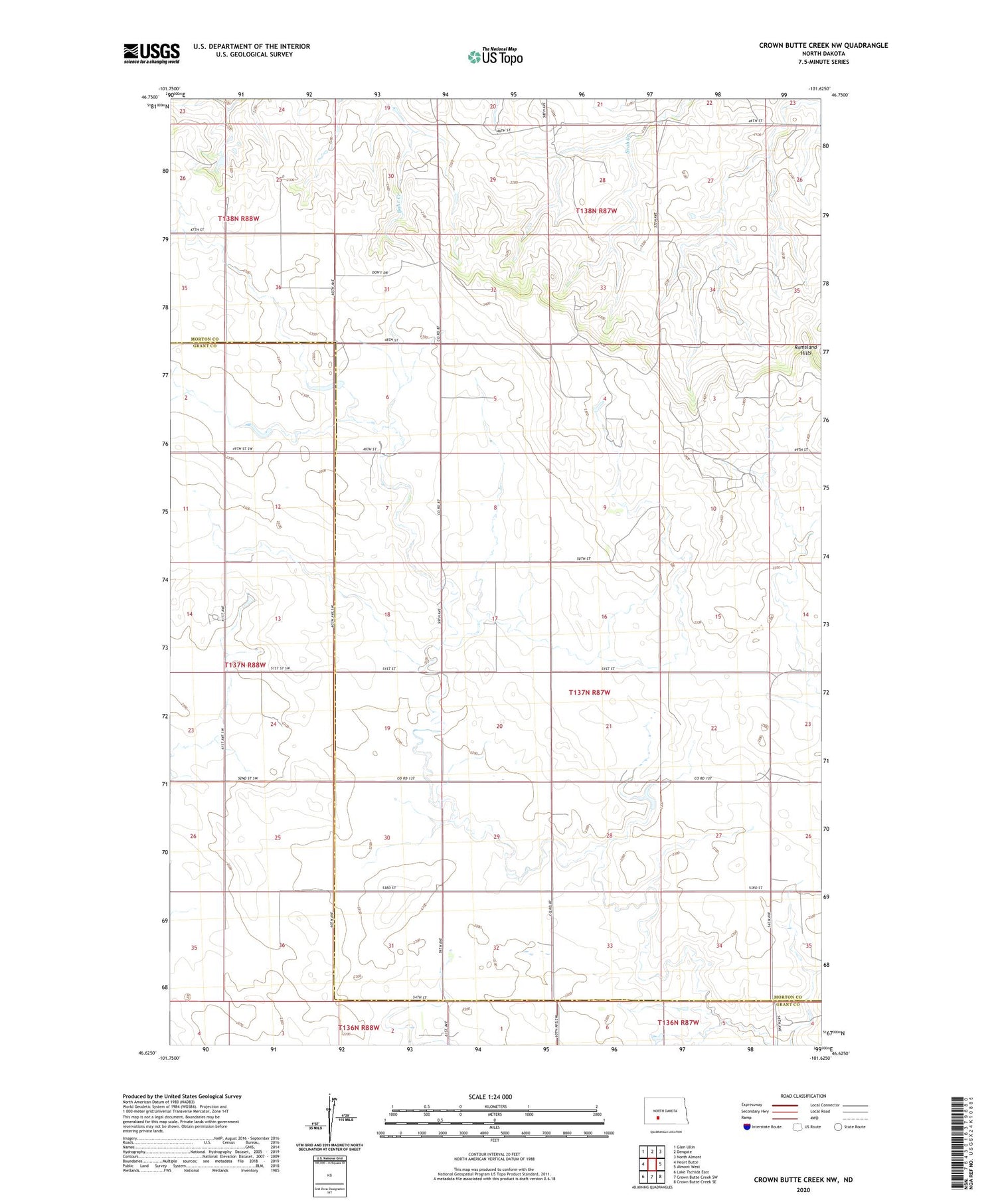 Crown Butte Creek NW North Dakota US Topo Map Image