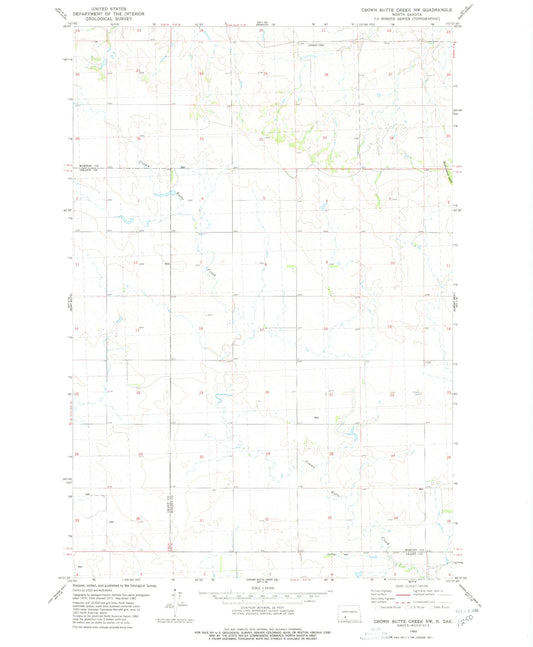 Classic USGS Crown Butte Creek NW North Dakota 7.5'x7.5' Topo Map Image