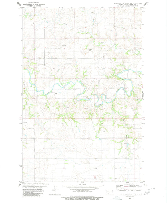 Classic USGS Crown Butte Creek SE North Dakota 7.5'x7.5' Topo Map Image