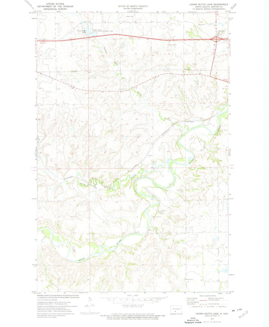 Classic USGS Crown Butte Lake North Dakota 7.5'x7.5' Topo Map Image