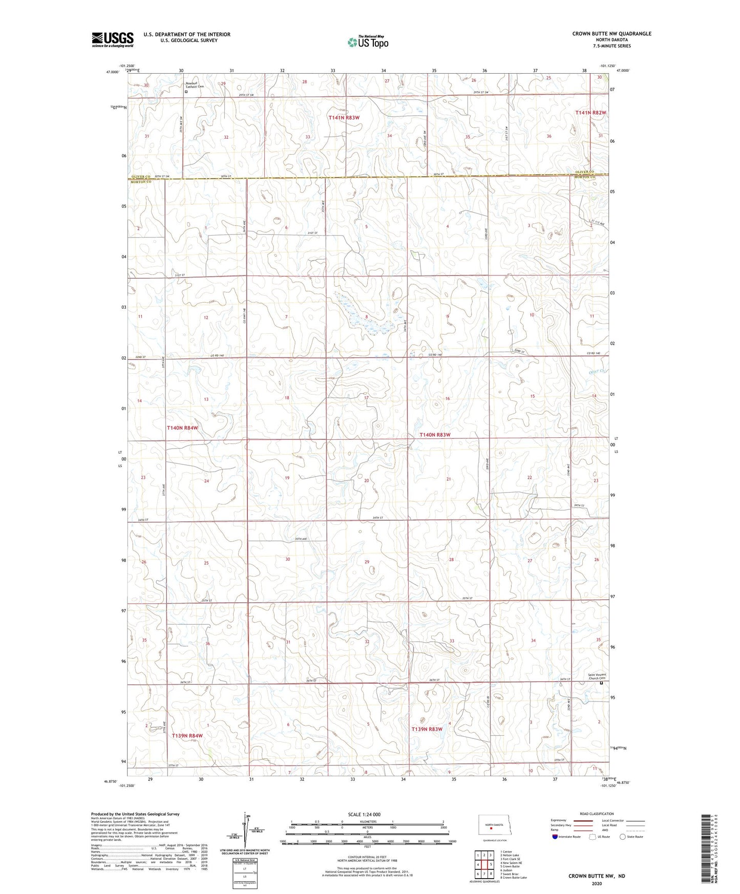 Crown Butte NW North Dakota US Topo Map Image