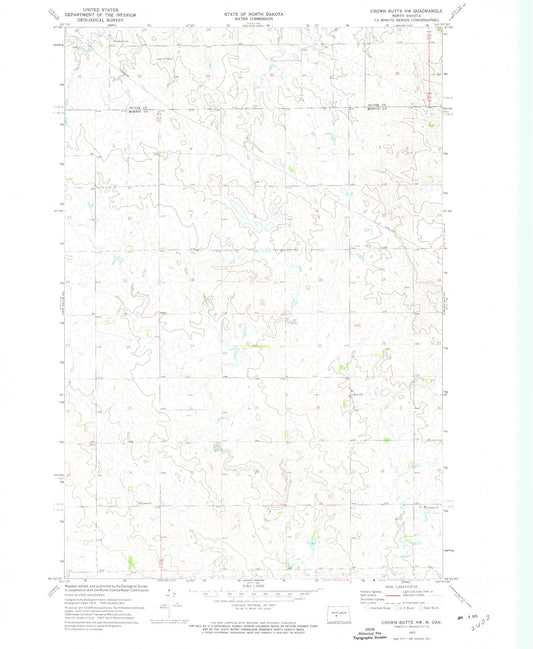 Classic USGS Crown Butte NW North Dakota 7.5'x7.5' Topo Map Image