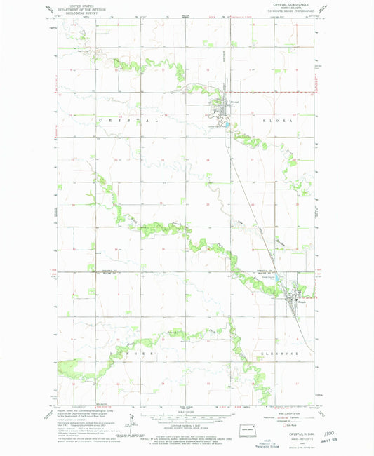 Classic USGS Crystal North Dakota 7.5'x7.5' Topo Map Image
