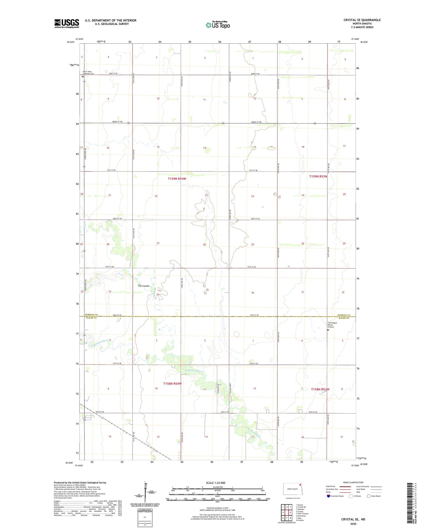 Crystal SE North Dakota US Topo Map Image