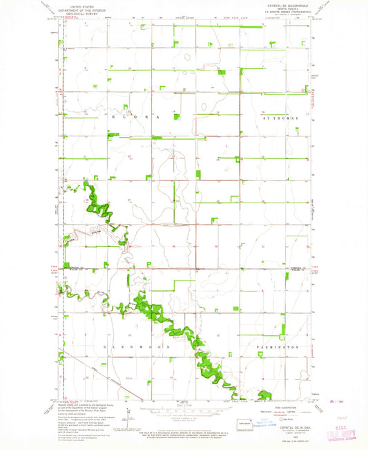 Classic USGS Crystal SE North Dakota 7.5'x7.5' Topo Map Image