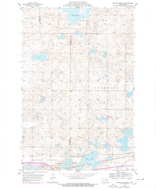 Classic USGS Crystal Springs North Dakota 7.5'x7.5' Topo Map Image