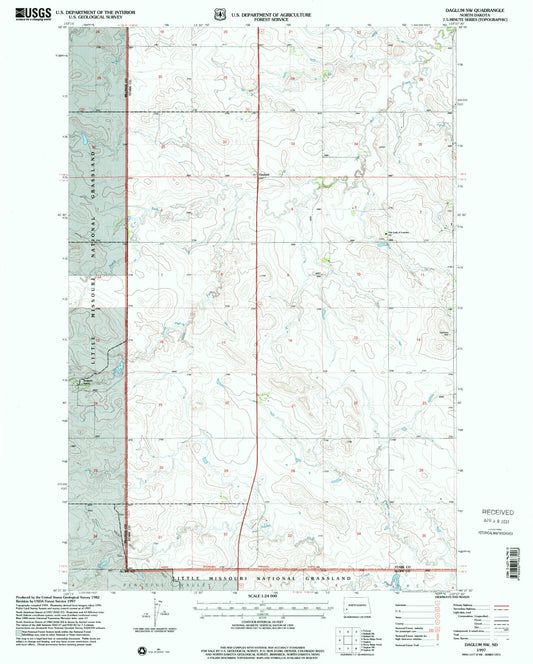 Classic USGS Daglum NW North Dakota 7.5'x7.5' Topo Map Image