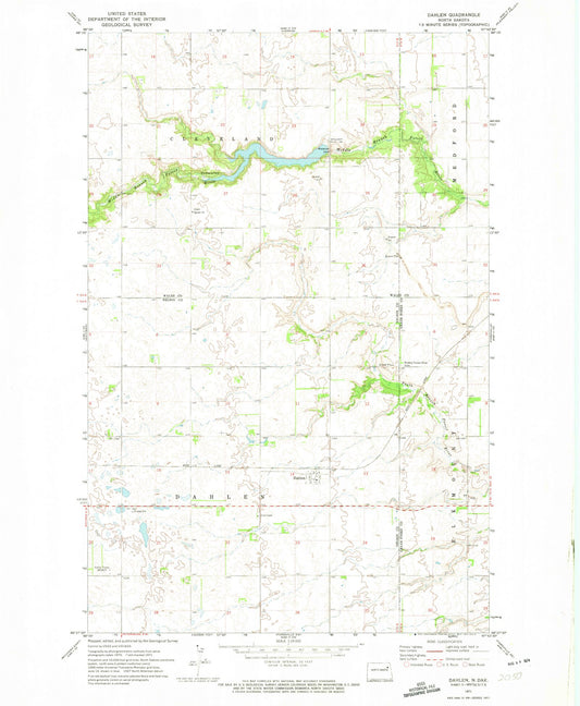 Classic USGS Dahlen North Dakota 7.5'x7.5' Topo Map Image