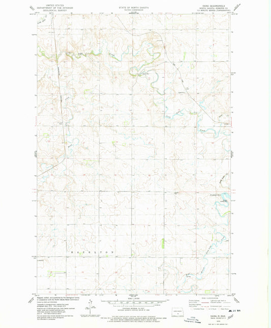 Classic USGS Dana North Dakota 7.5'x7.5' Topo Map Image