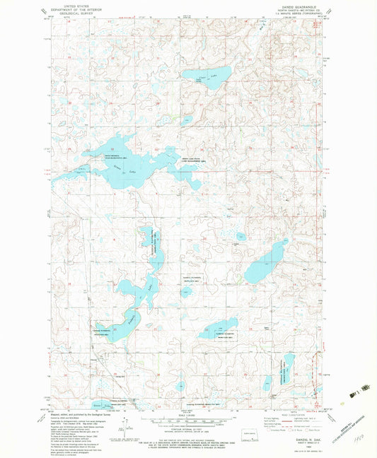 Classic USGS Danzig North Dakota 7.5'x7.5' Topo Map Image