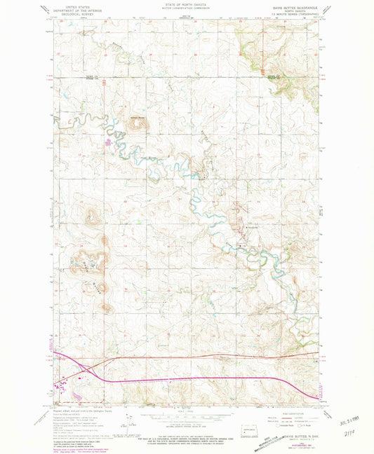 Classic USGS Davis Buttes North Dakota 7.5'x7.5' Topo Map Image