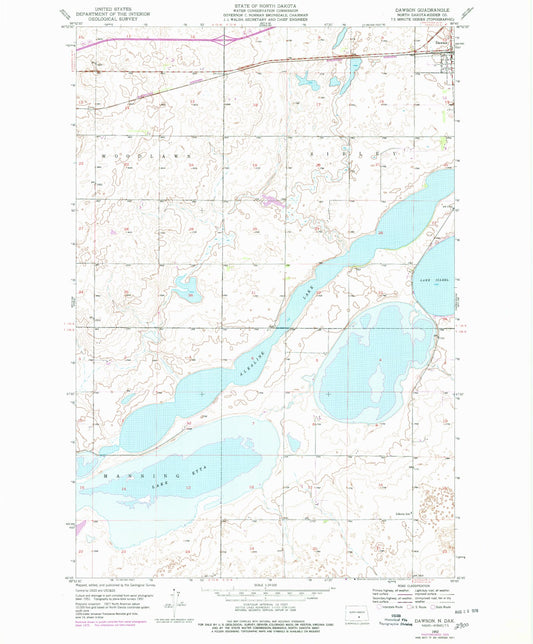 Classic USGS Dawson North Dakota 7.5'x7.5' Topo Map Image