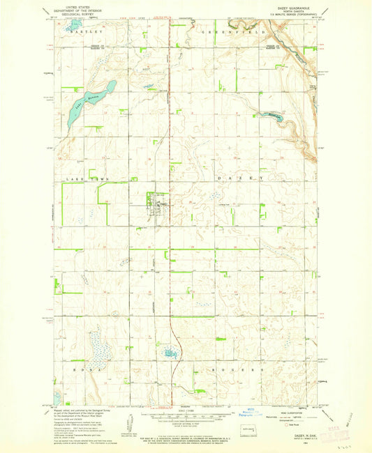 Classic USGS Dazey North Dakota 7.5'x7.5' Topo Map Image