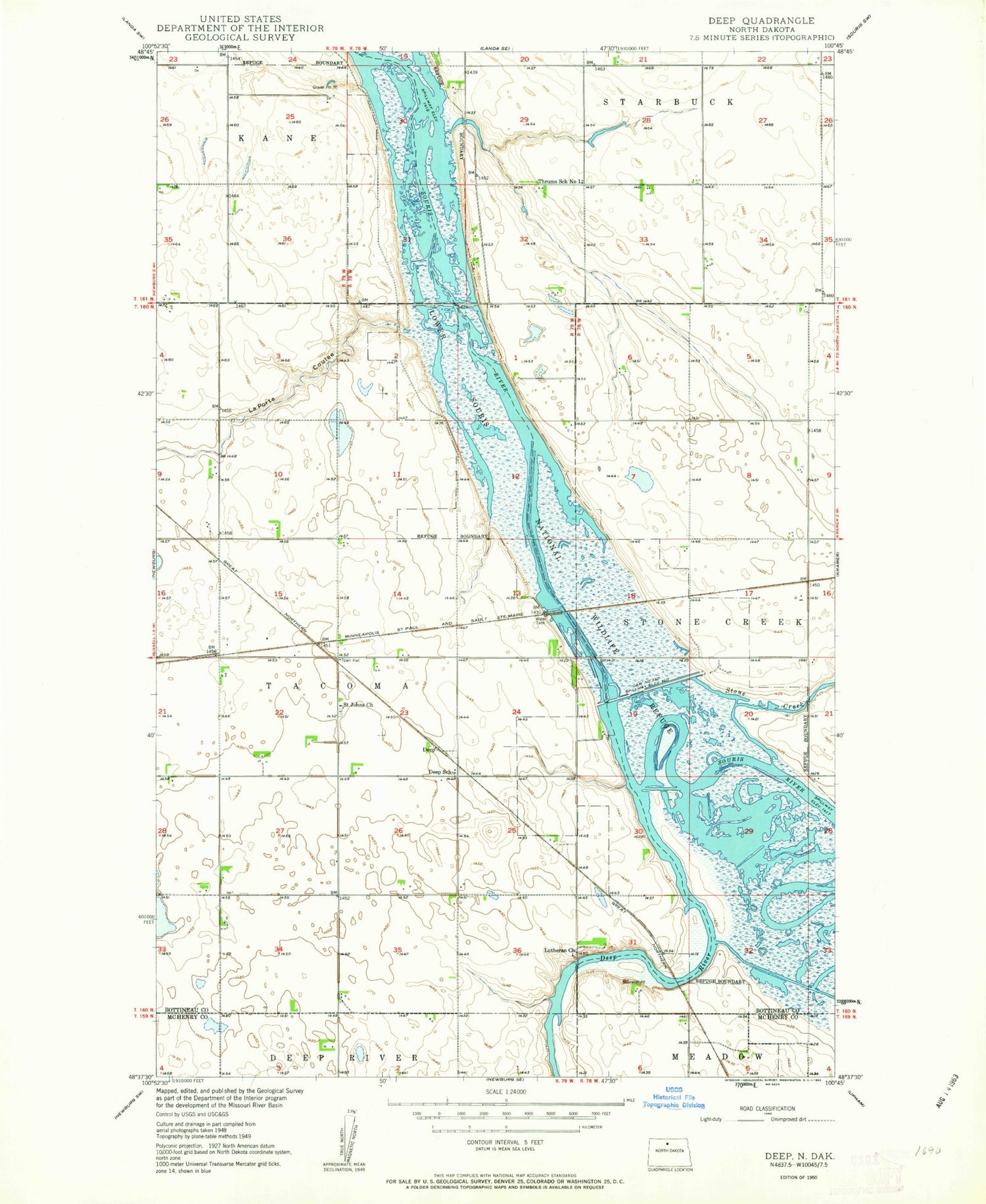 Classic USGS Deep North Dakota 7.5'x7.5' Topo Map Image