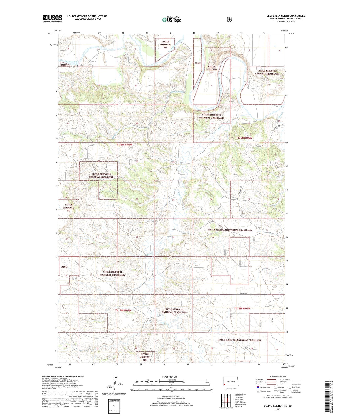 Deep Creek North North Dakota US Topo Map Image