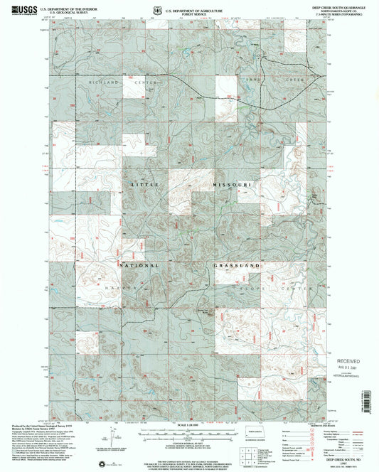 Classic USGS Deep Creek South North Dakota 7.5'x7.5' Topo Map Image