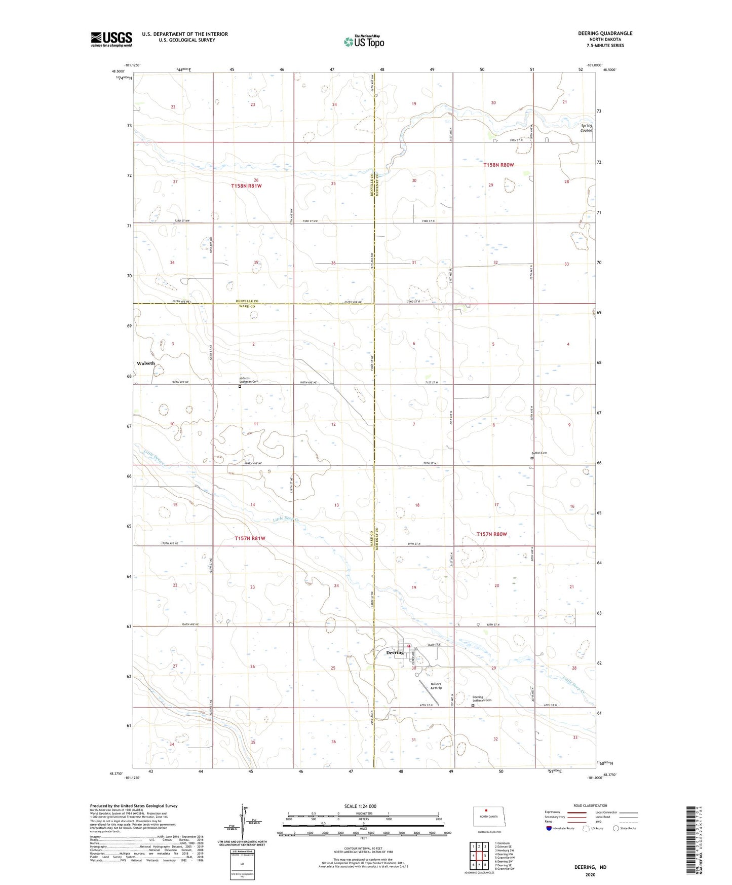 Deering North Dakota US Topo Map Image