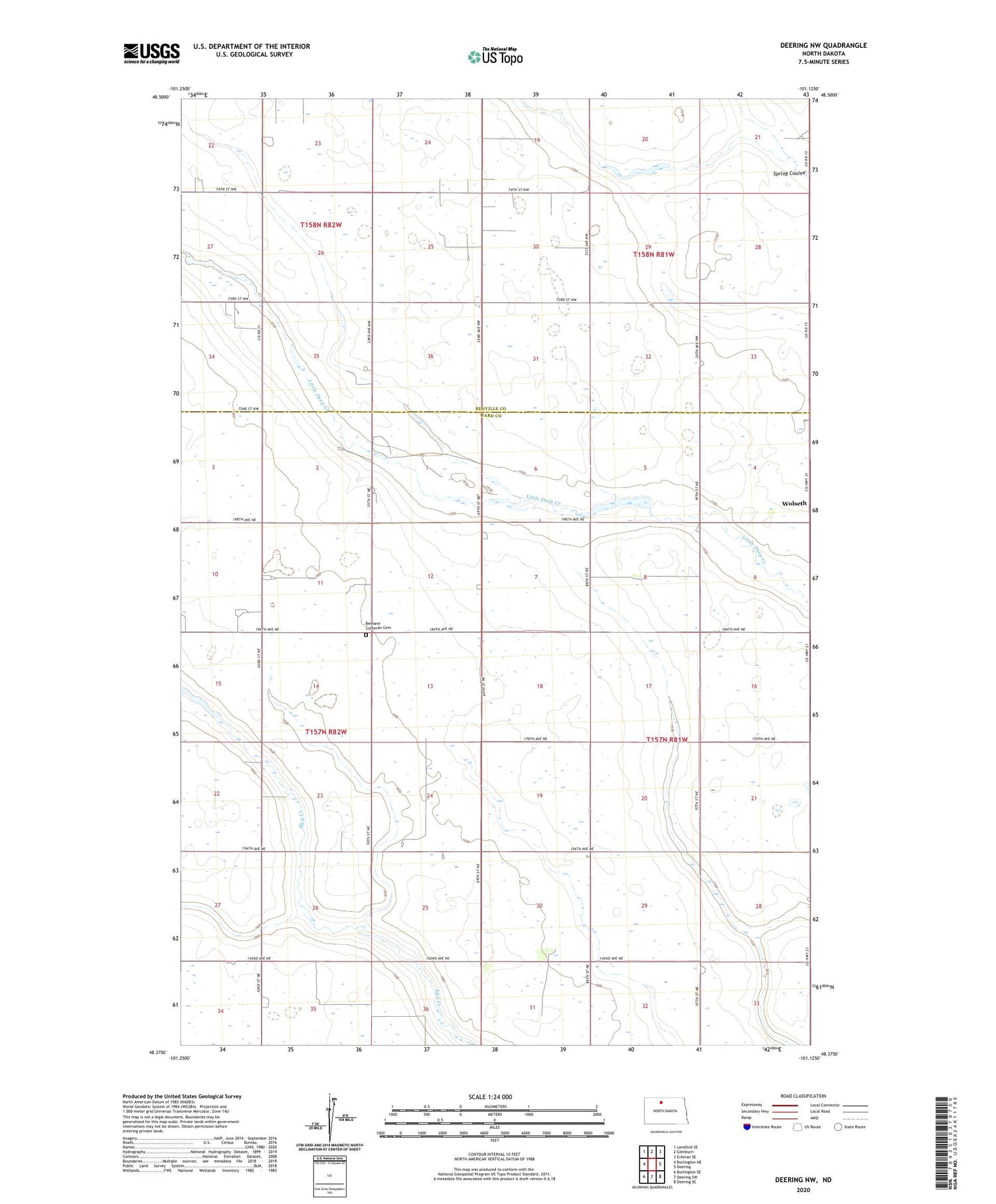 Deering NW North Dakota US Topo Map Image