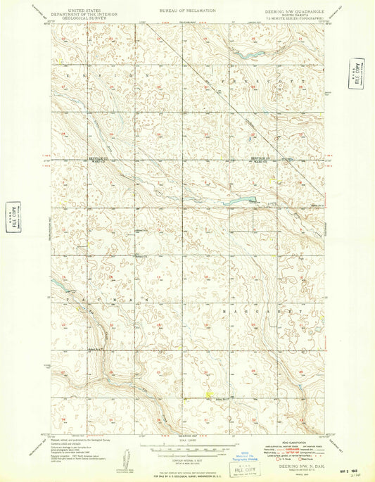 Classic USGS Deering NW North Dakota 7.5'x7.5' Topo Map Image