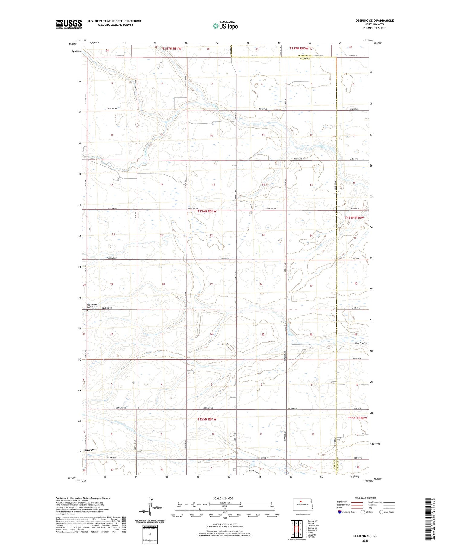Deering SE North Dakota US Topo Map Image