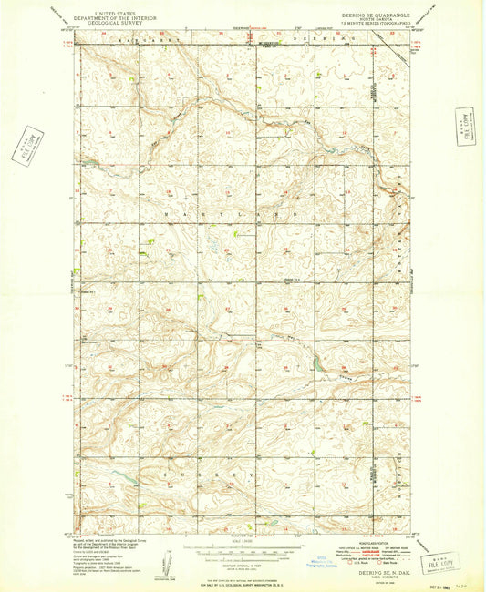 Classic USGS Deering SE North Dakota 7.5'x7.5' Topo Map Image
