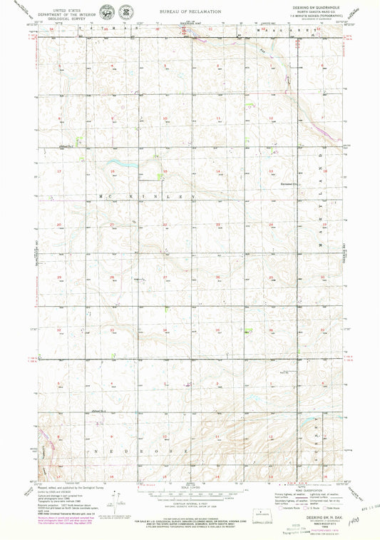 Classic USGS Deering SW North Dakota 7.5'x7.5' Topo Map Image
