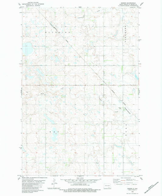 Classic USGS Deisem North Dakota 7.5'x7.5' Topo Map Image