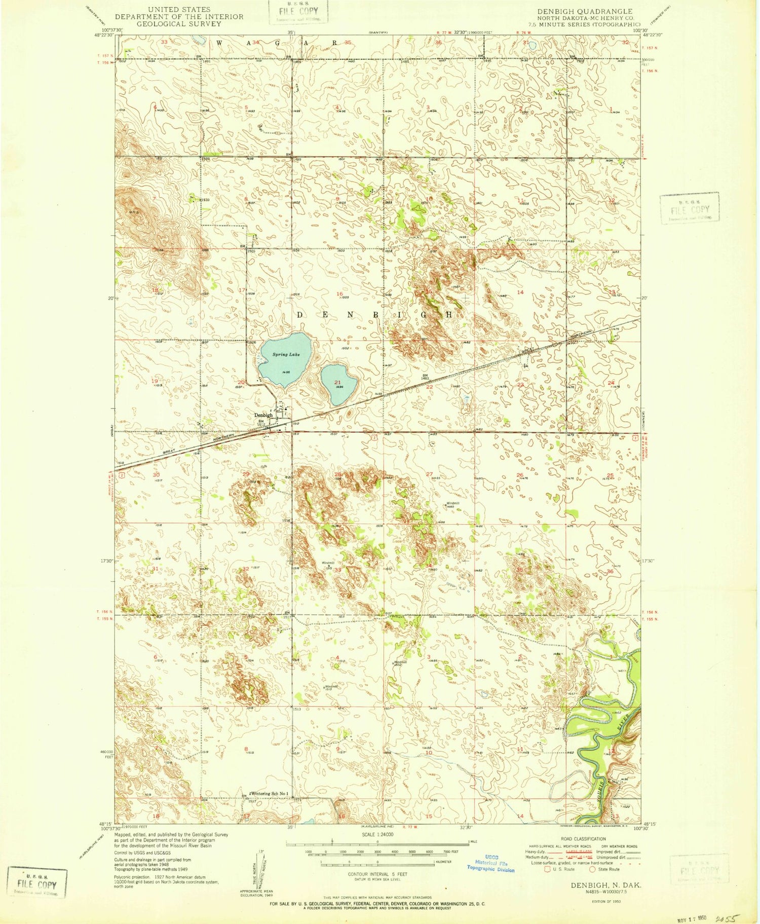 Classic USGS Denbigh North Dakota 7.5'x7.5' Topo Map Image