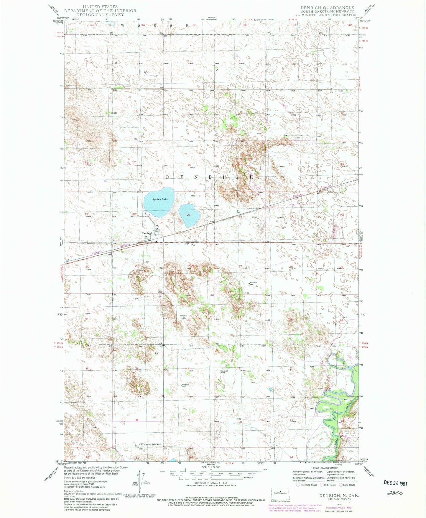 Classic USGS Denbigh North Dakota 7.5'x7.5' Topo Map Image