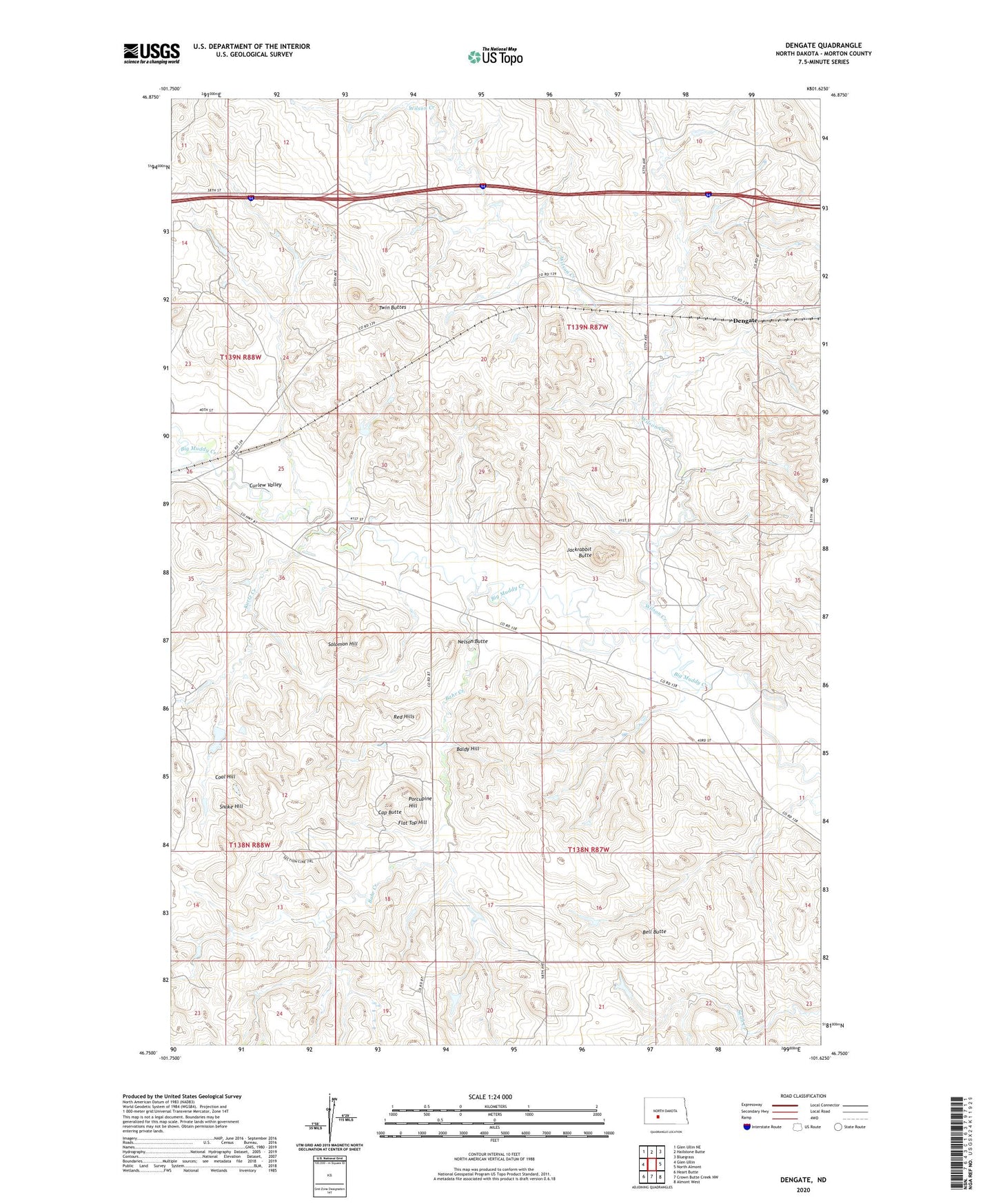 Dengate North Dakota US Topo Map Image
