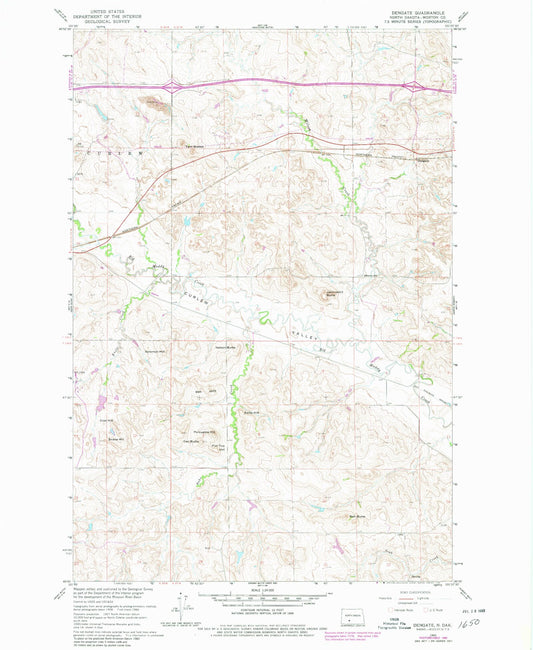 Classic USGS Dengate North Dakota 7.5'x7.5' Topo Map Image