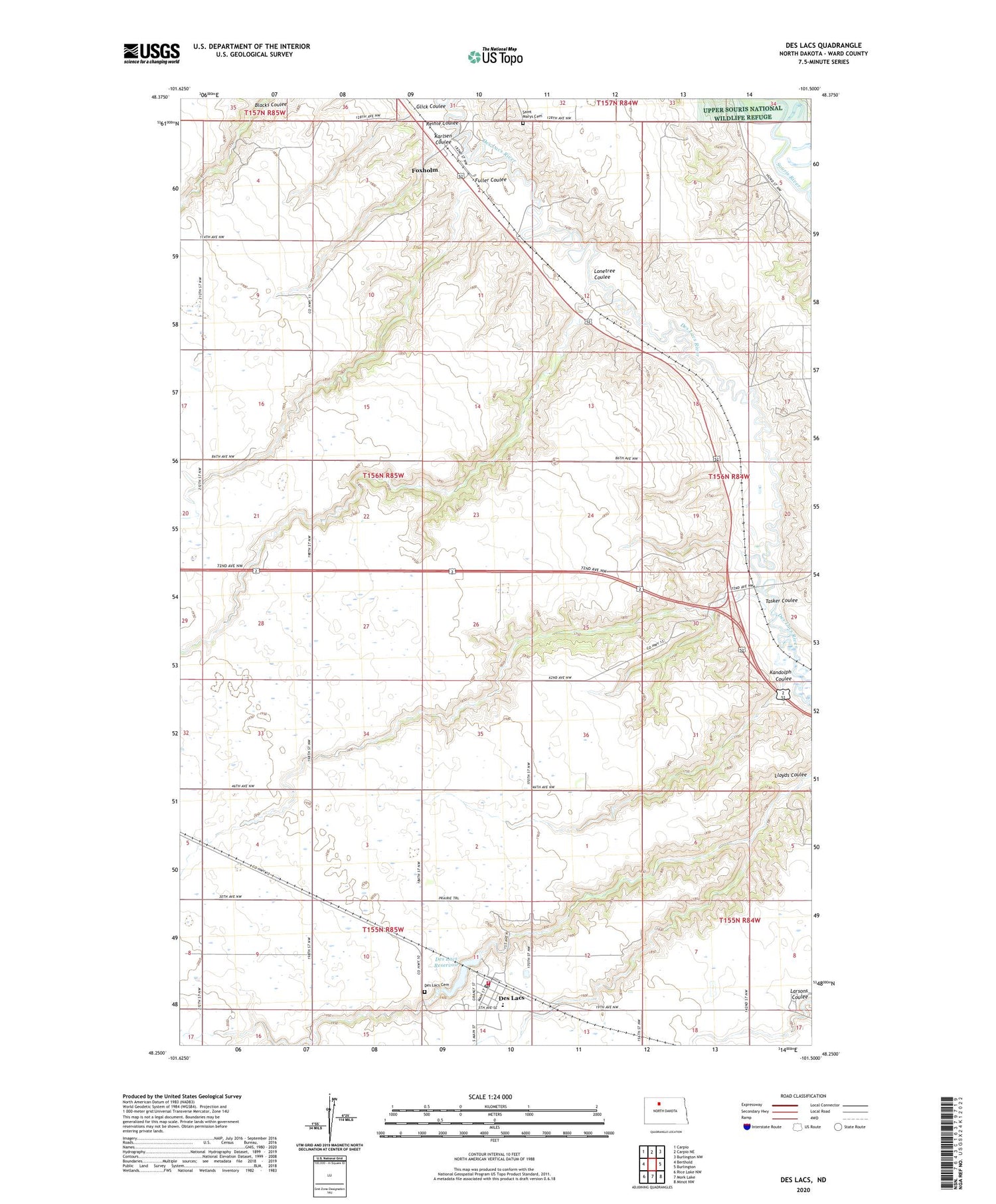 Des Lacs North Dakota US Topo Map Image
