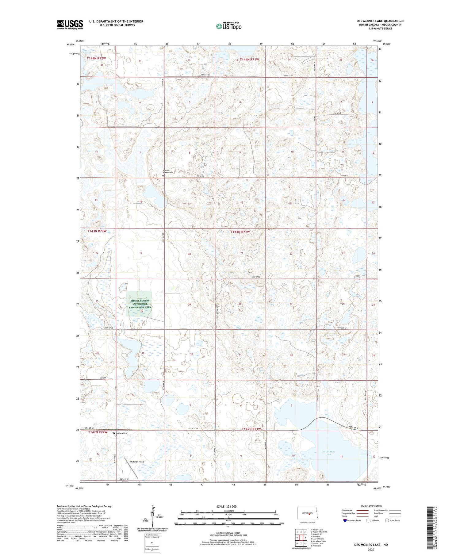 Des Moines Lake North Dakota US Topo Map Image