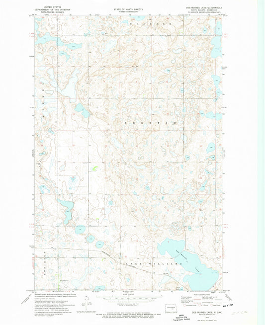 Classic USGS Des Moines Lake North Dakota 7.5'x7.5' Topo Map Image