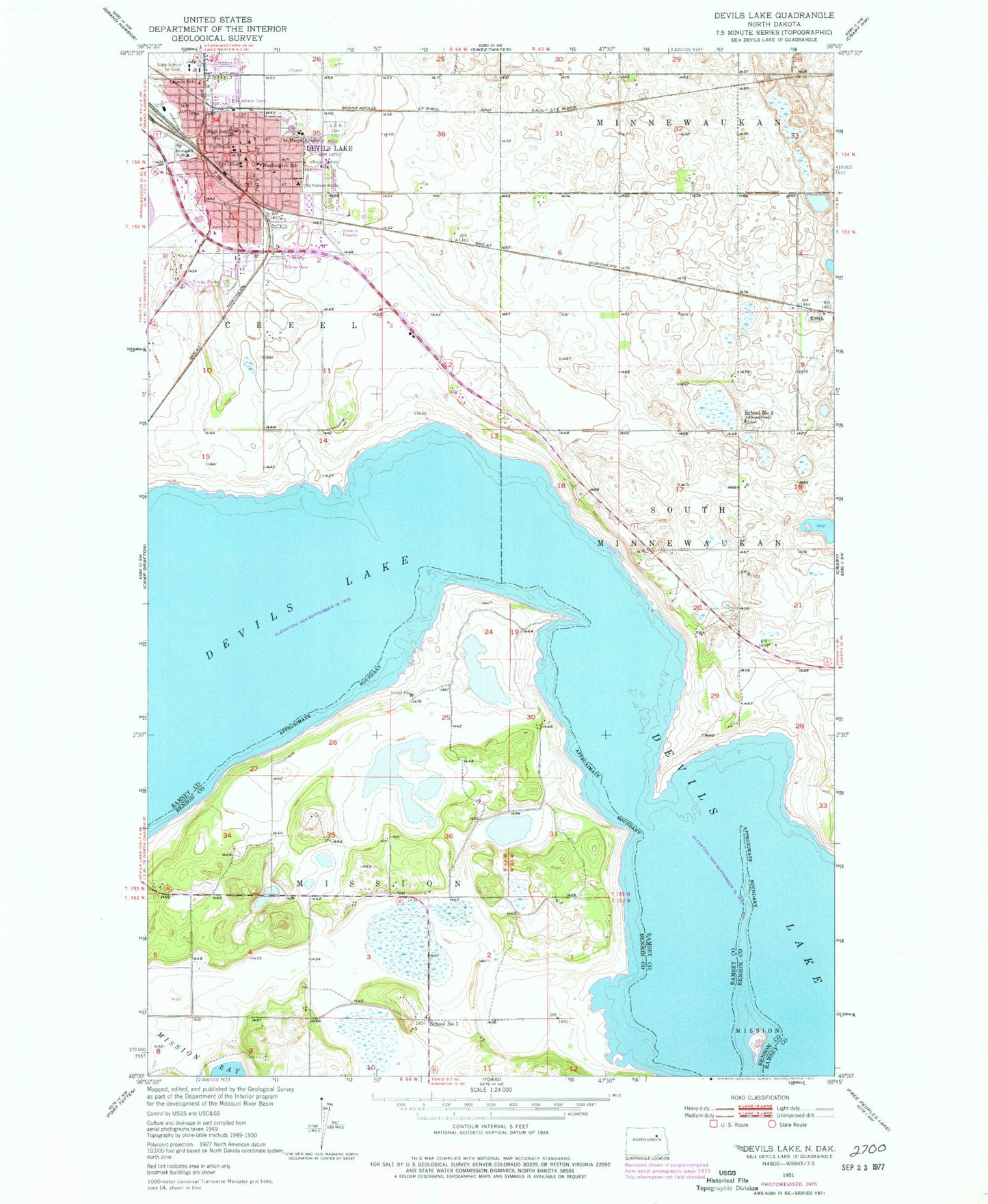 Classic USGS Devils Lake North Dakota 7.5'x7.5' Topo Map Image