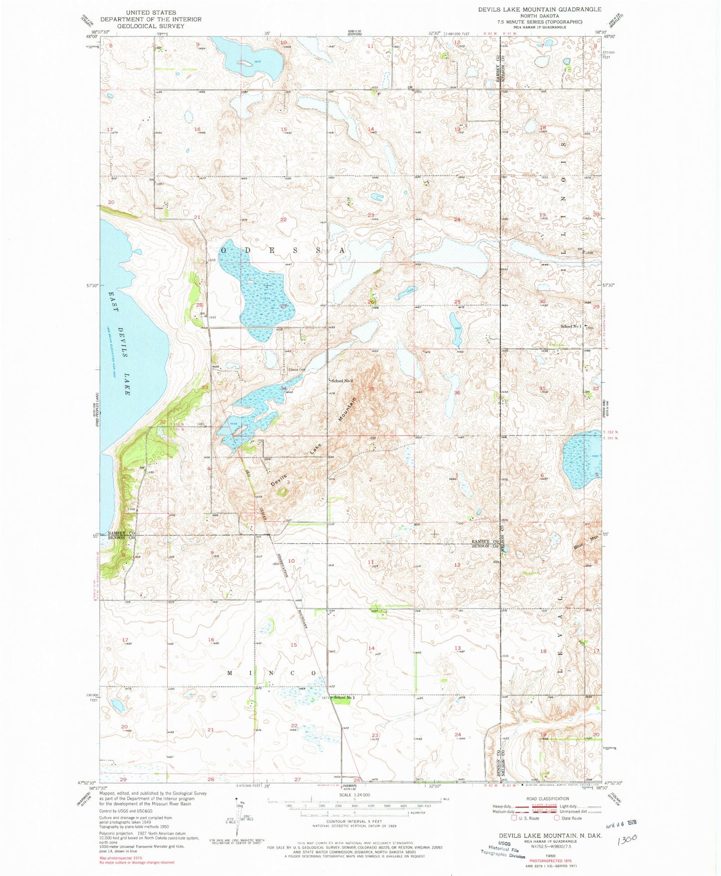 Classic USGS Devils Lake Mountain North Dakota 7.5'x7.5' Topo Map Image