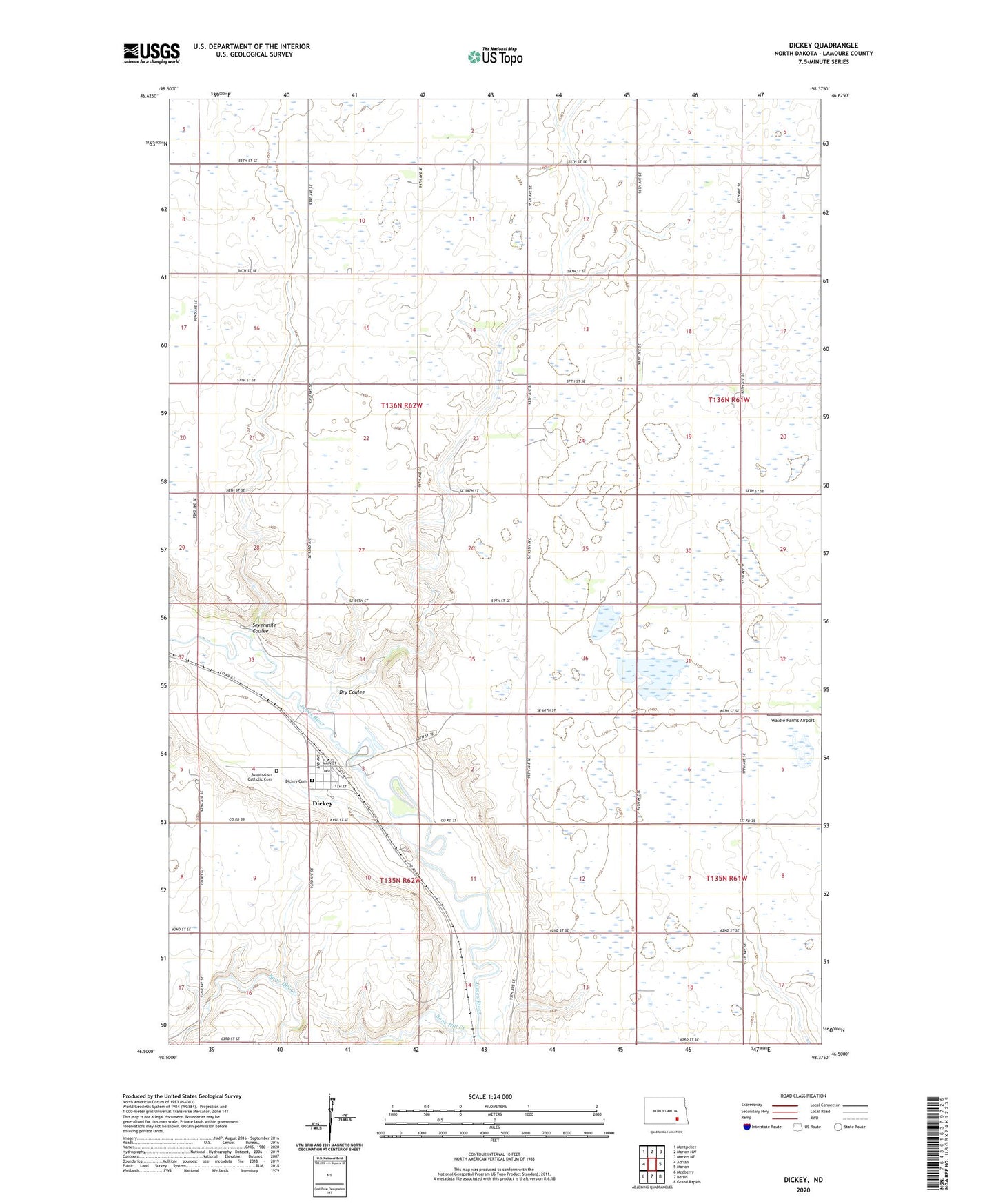 Dickey North Dakota US Topo Map Image