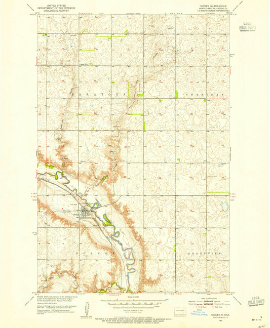 Classic USGS Dickey North Dakota 7.5'x7.5' Topo Map Image