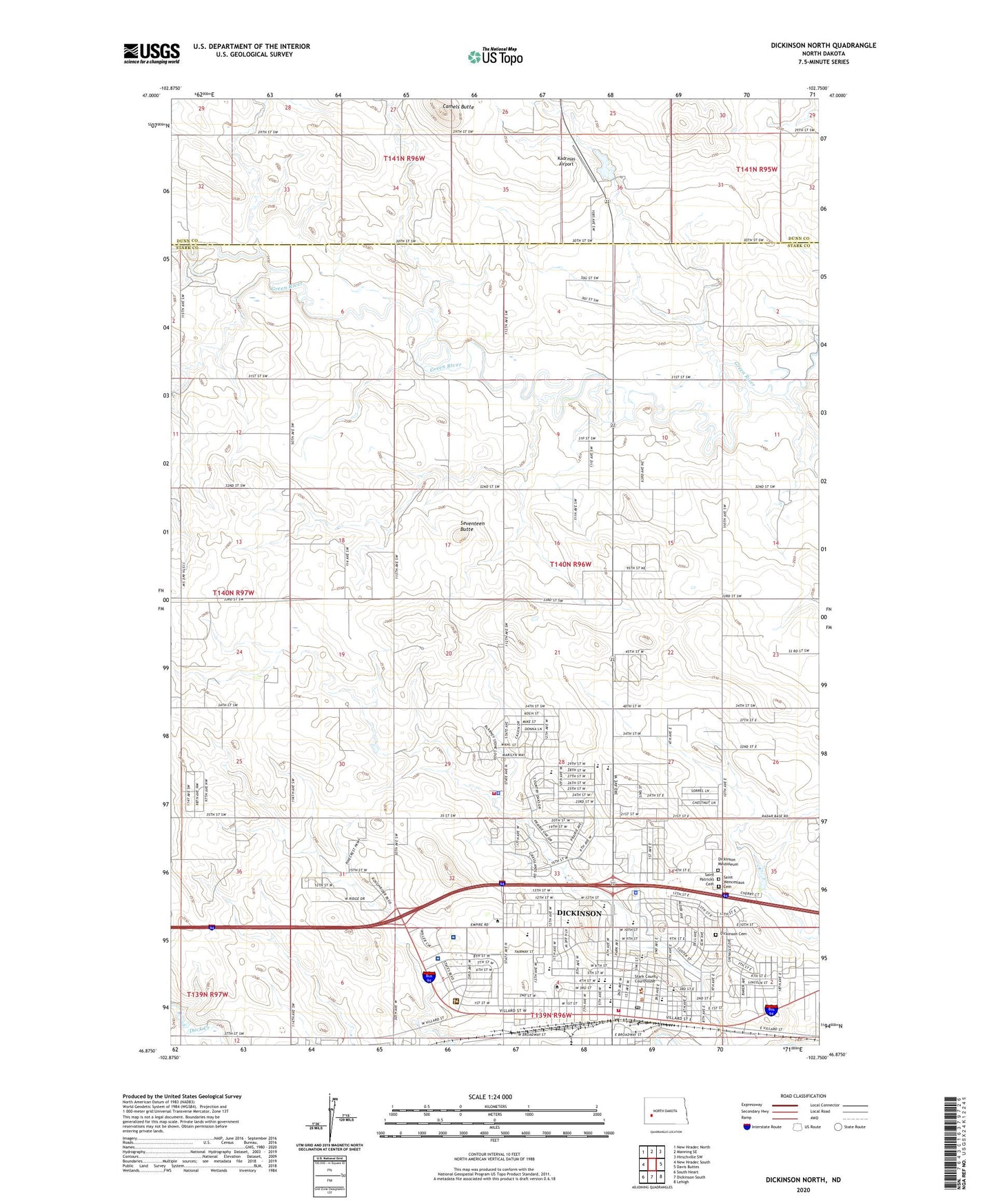 Dickinson North North Dakota US Topo Map Image