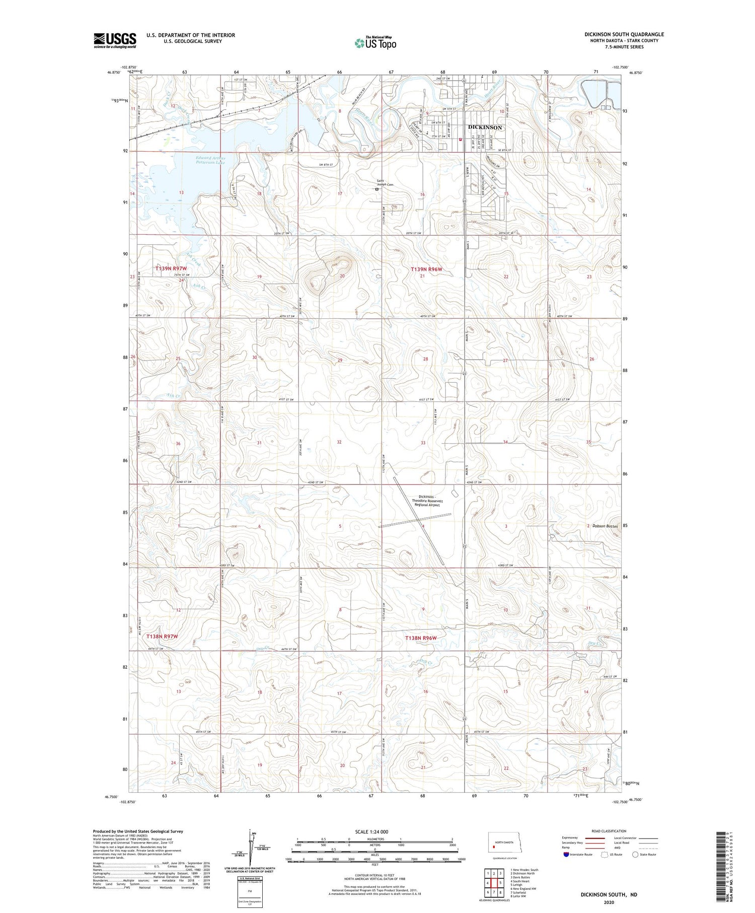 Dickinson South North Dakota US Topo Map Image