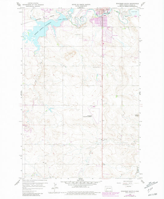 Classic USGS Dickinson South North Dakota 7.5'x7.5' Topo Map Image