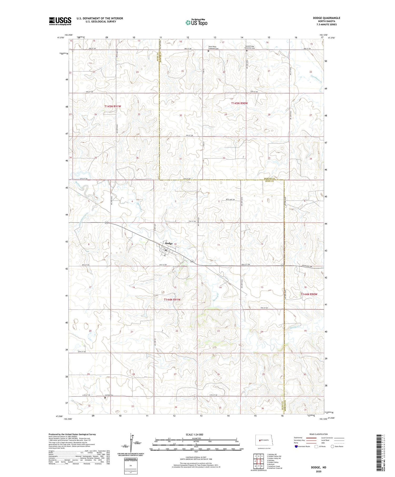 Dodge North Dakota US Topo Map Image