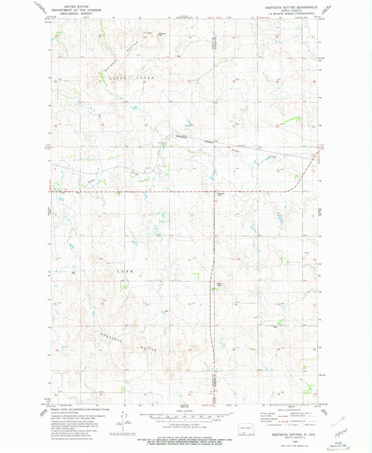 Classic USGS Dogtooth Buttes North Dakota 7.5'x7.5' Topo Map Image