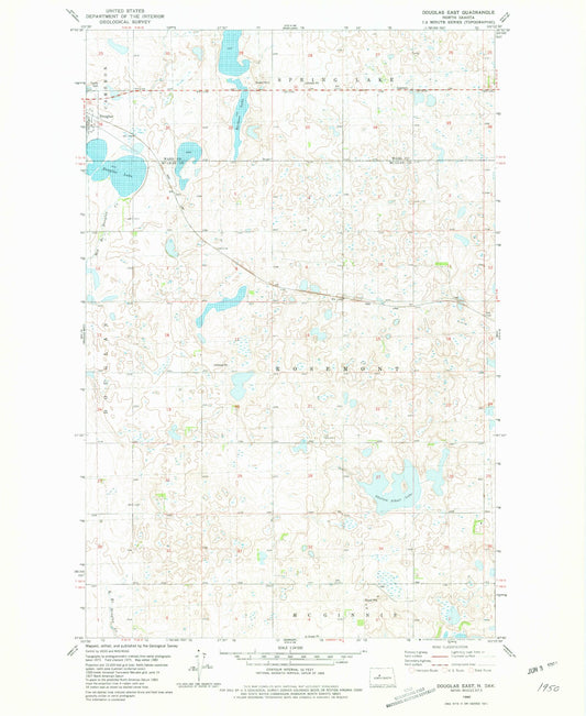 Classic USGS Douglas East North Dakota 7.5'x7.5' Topo Map Image