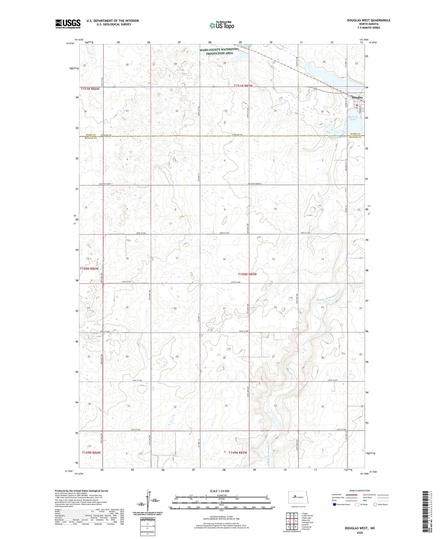 Douglas West North Dakota US Topo Map Image