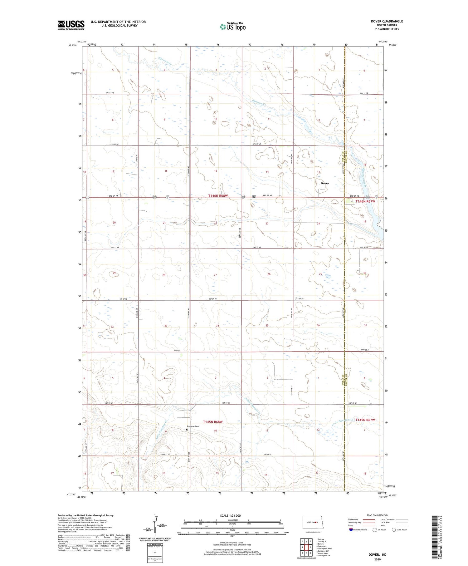 Dover North Dakota US Topo Map Image
