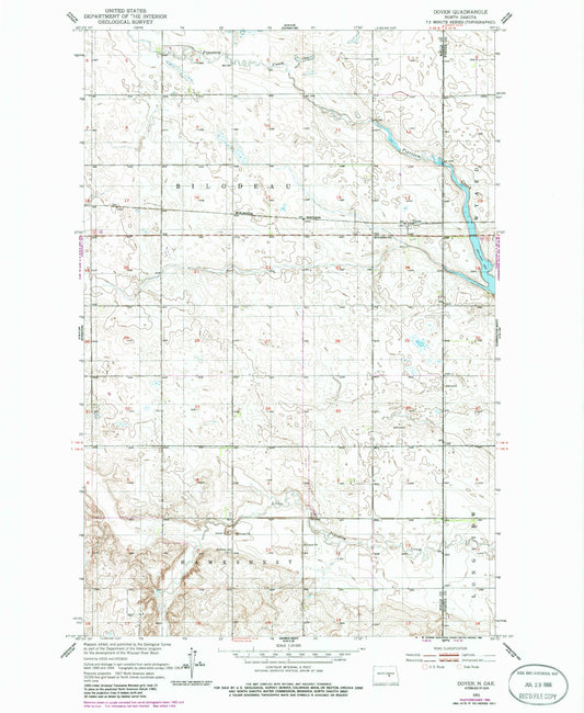 Classic USGS Dover North Dakota 7.5'x7.5' Topo Map Image