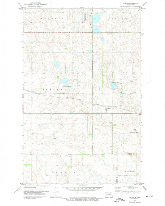 Classic USGS Doyon North Dakota 7.5'x7.5' Topo Map Image